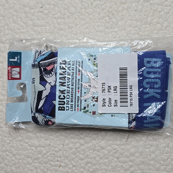 New Men's Buck Naked Pattern Boxer Briefs Sharks Sz Large - Picture 2 of 5